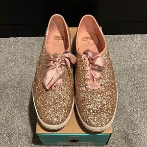 Keds Kate Spade, rose gold glitter shoes.